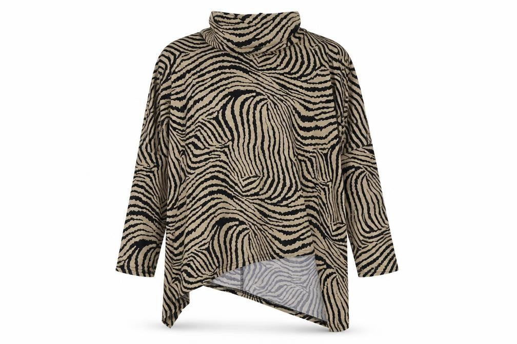Front view of Preworn women’s multicoloured roll neck animal print polyester jumper, size S