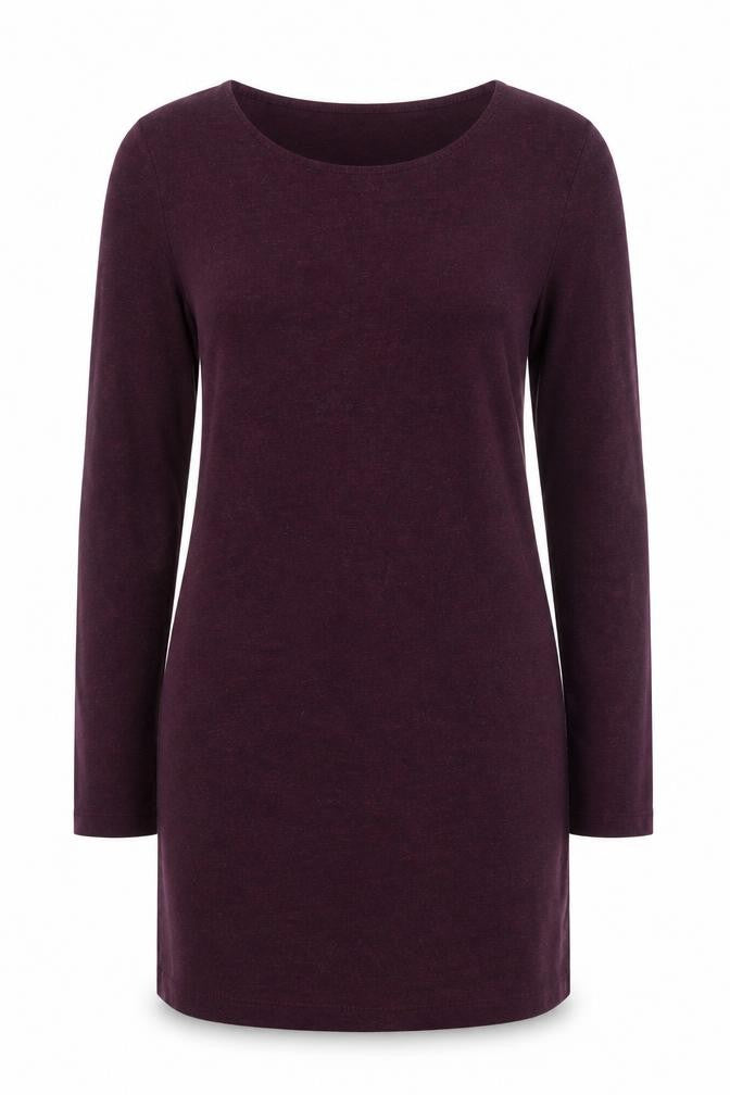 Front view of H&M women’s purple viscose tunic polo, size S, round neck