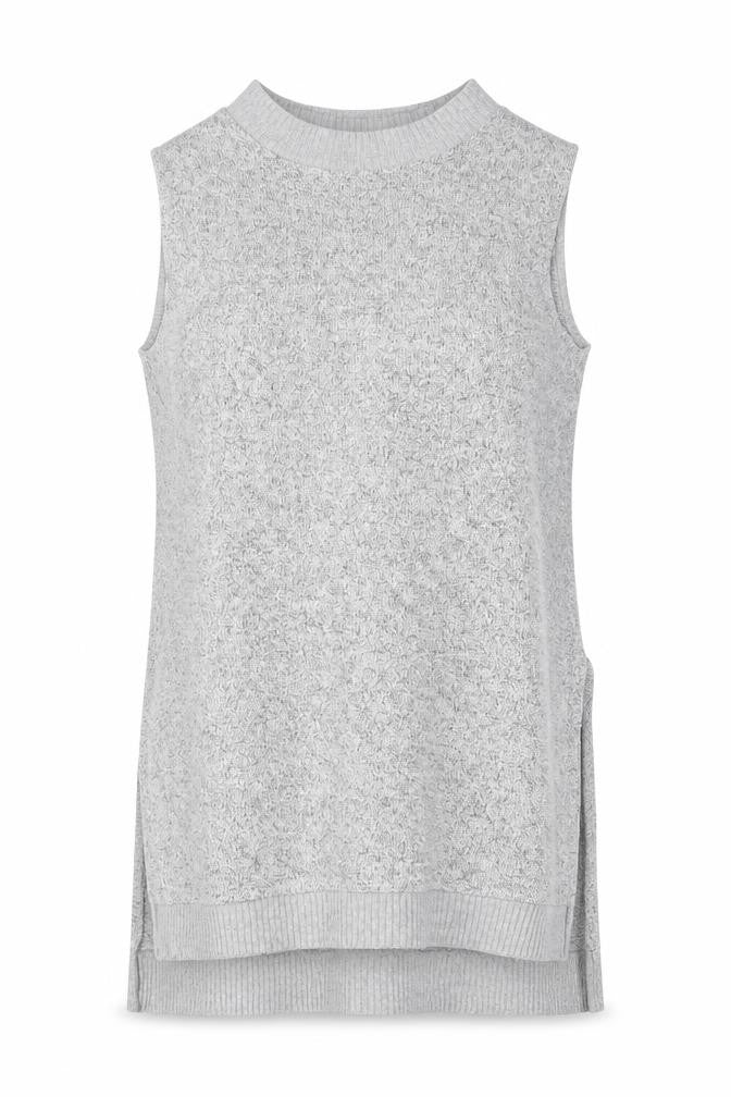 Front view of River Island women’s grey round neck viscose tunic jumper, size UK 8
