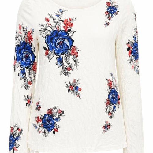 Per Una Womens White Viscose Jersey Blouse Size 10 Round Neck - Flowers