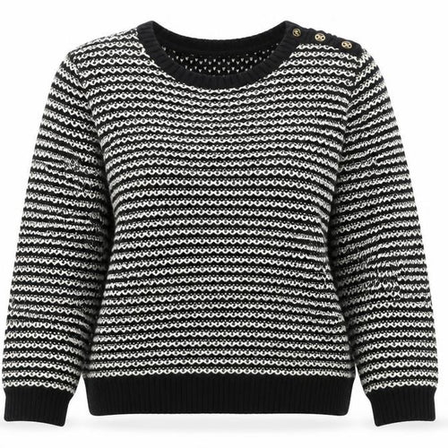 Charter Club Womens Black Round Neck Striped Acrylic Henley Jumper Size XL