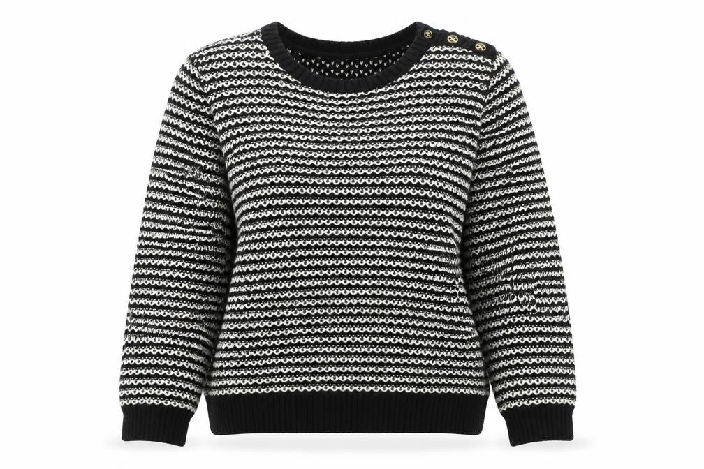Charter Club Womens Black Round Neck Striped Acrylic Henley Jumper Size XL