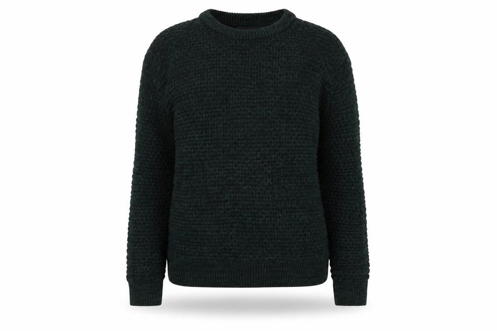 Front view of Primark women’s green round neck acrylic jumper, size XS
