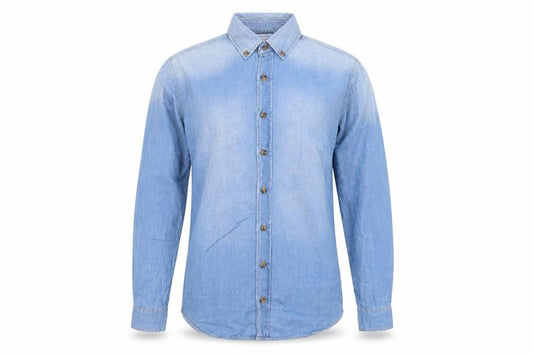 Mango Mens Blue Cotton Button-Up Size S Collared Button