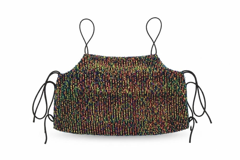 Front view of Topshop women’s multicoloured polyester cropped tank, size UK 8, square neck
