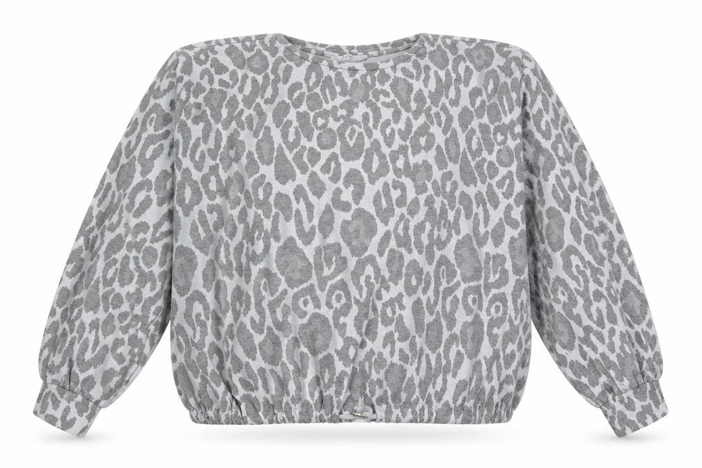 Front view of Matalan women’s green animal print polyester pullover sweatshirt, size S, drawstring - cheetah print