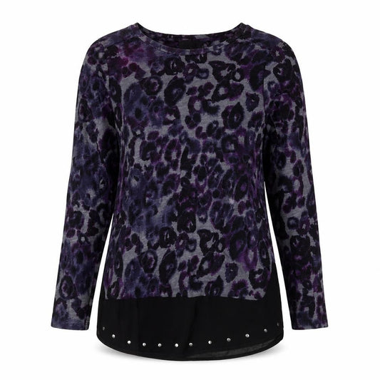 Front view of Next women’s blue geometric 100% cotton basic blouse, size UK 12, round neck