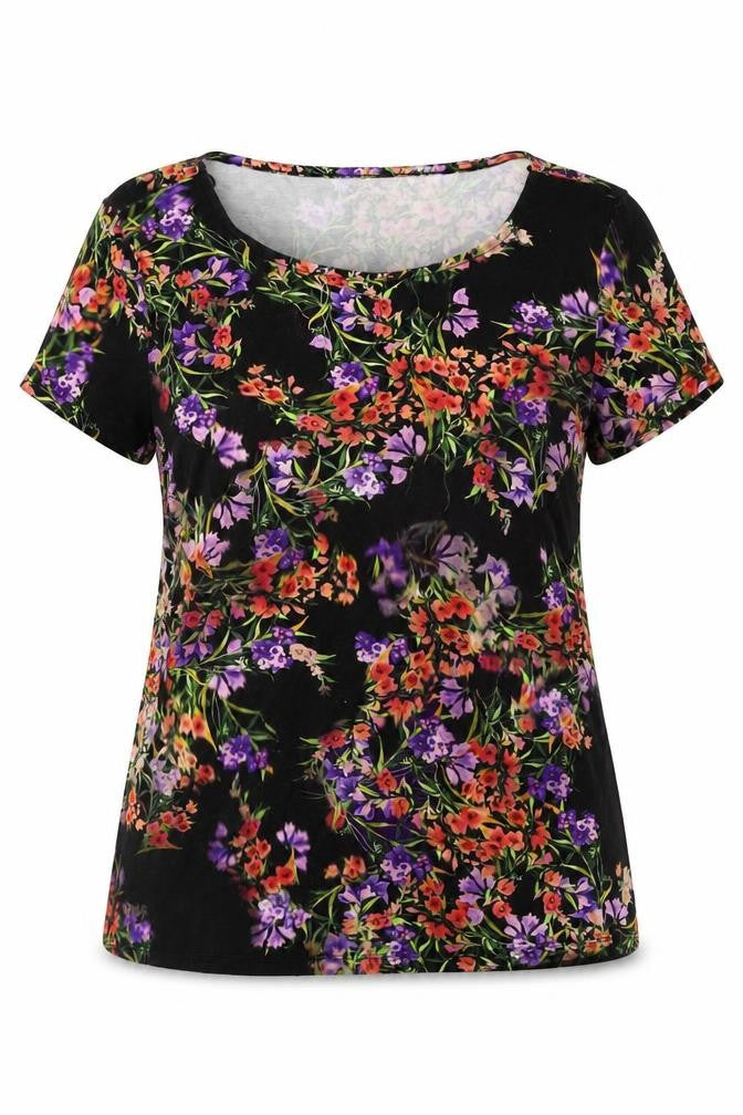 Front view of Precis women’s multicoloured floral viscose basic blouse, size L, round neck