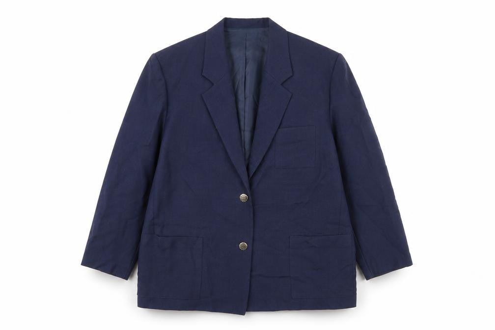 Front view of Paul Mausner women’s blue polyester jacket blazer, size UK 18
