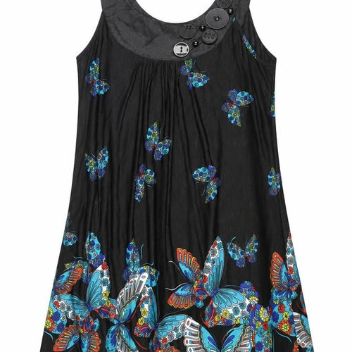 Purple Womens Black Geometric Polyester Tank Dress Size M Scoop Neck Pullover - Butterflies