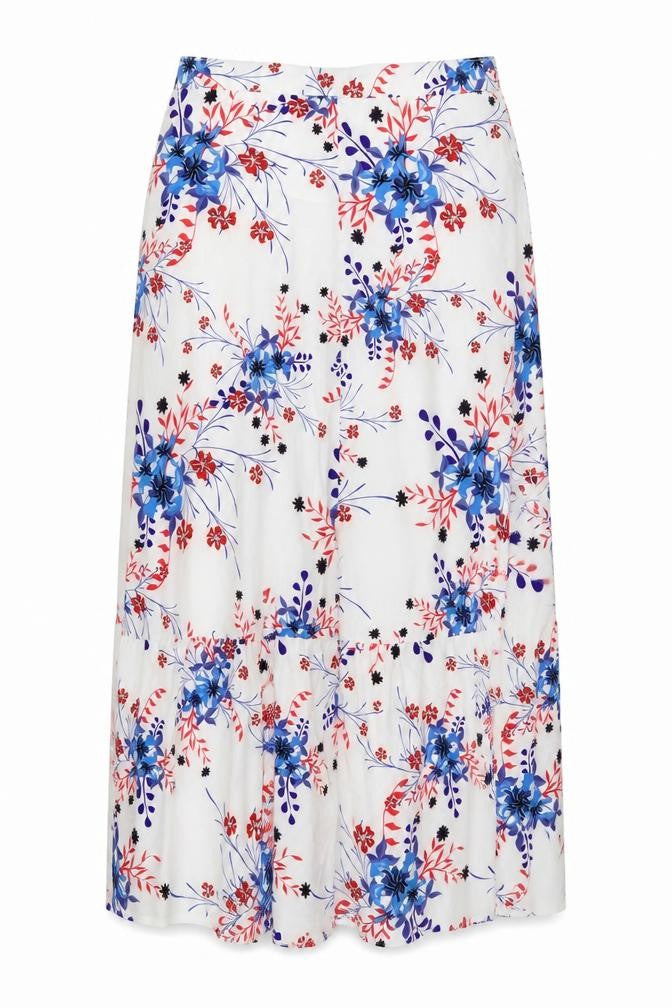 Preworn Womens White Floral Polyester A-Line Skirt Size 34 in Zip
