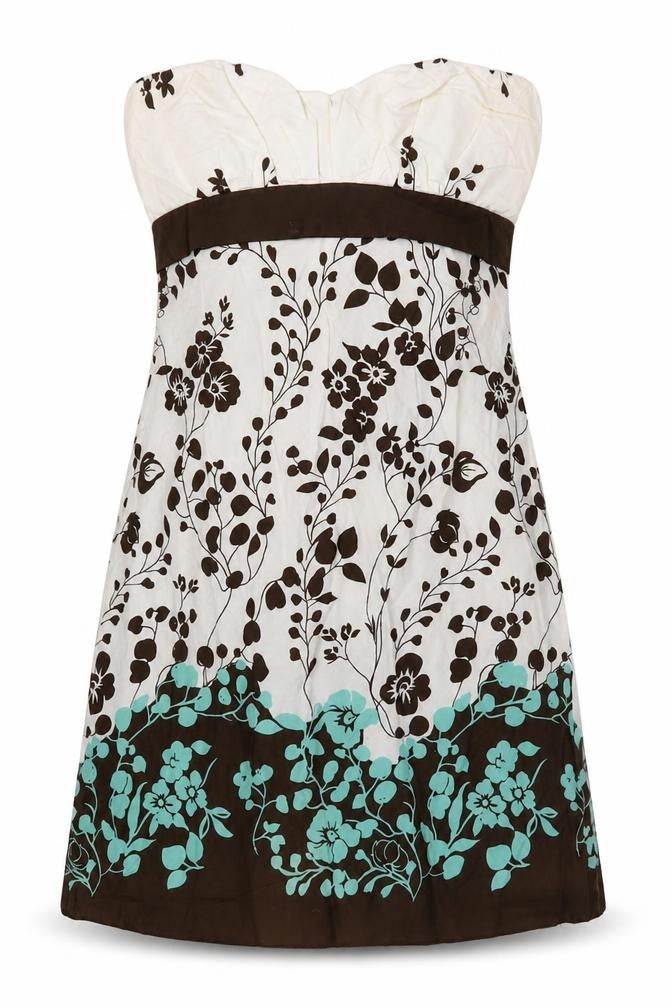 Charlotte Russe Womens White Floral 100% Cotton A-Line Size M Off the Shoulder Zip - Bandeau Dress
