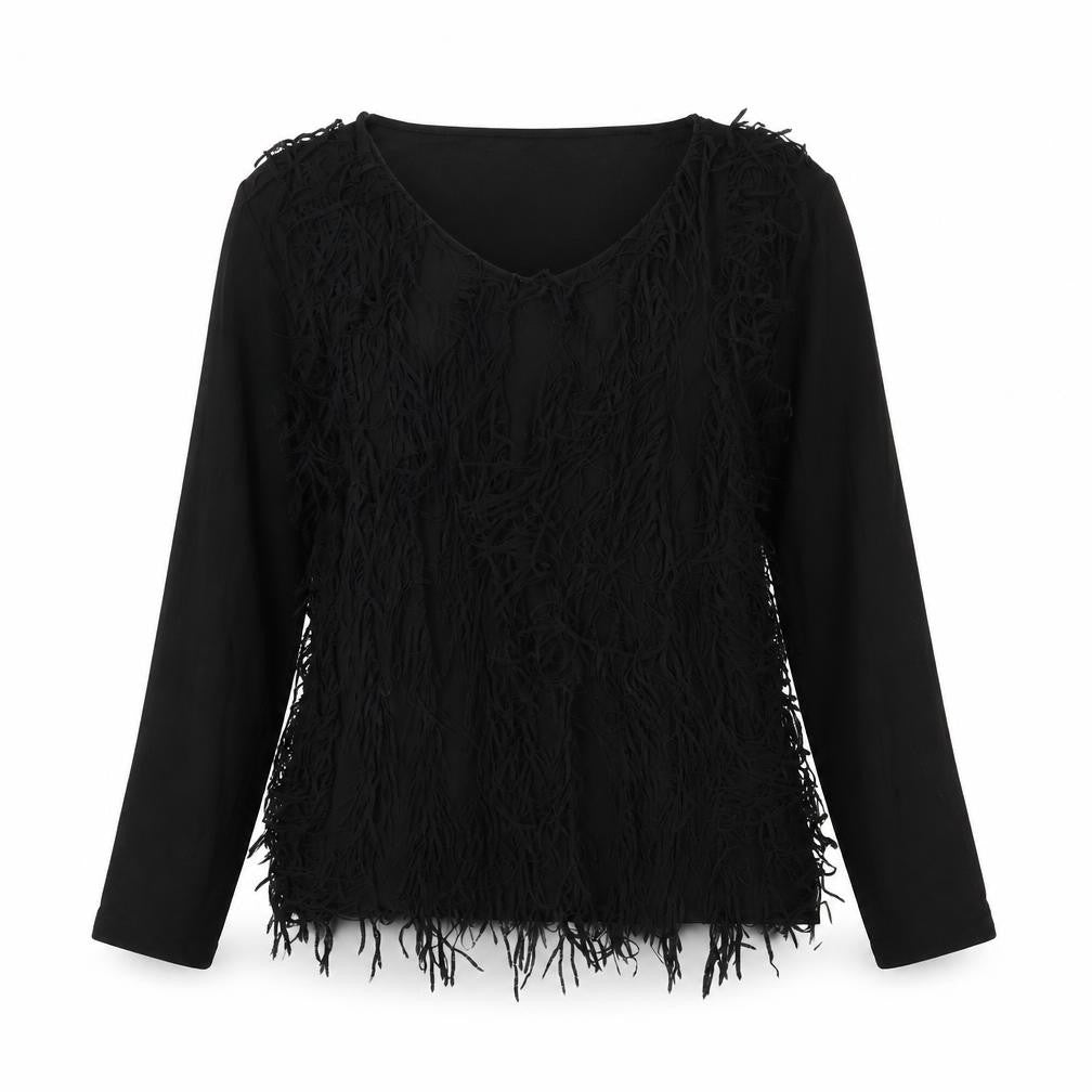 Front view of Yest women’s black viscose basic blouse, size UK 8, round neck