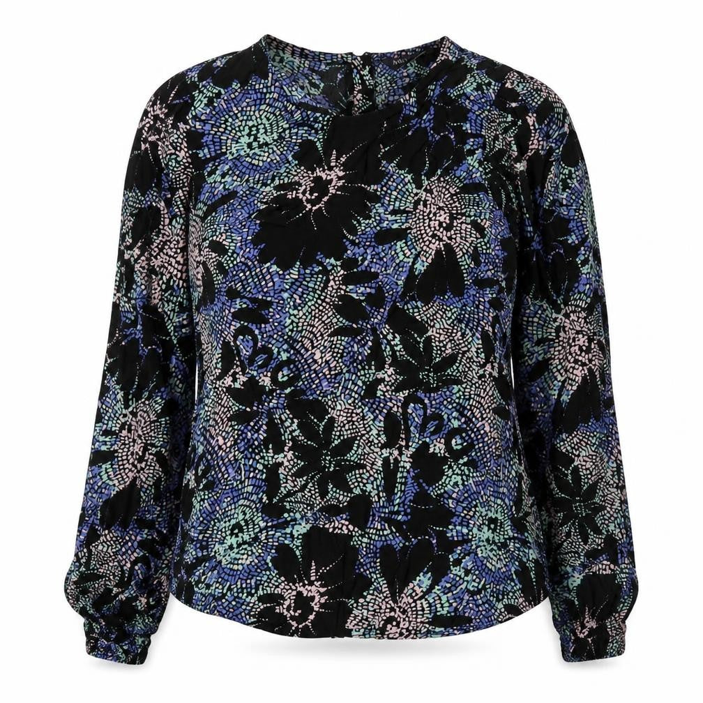 Front view of Marks & Spencer women’s multicoloured geometric viscose basic blouse, size UK 8, round neck