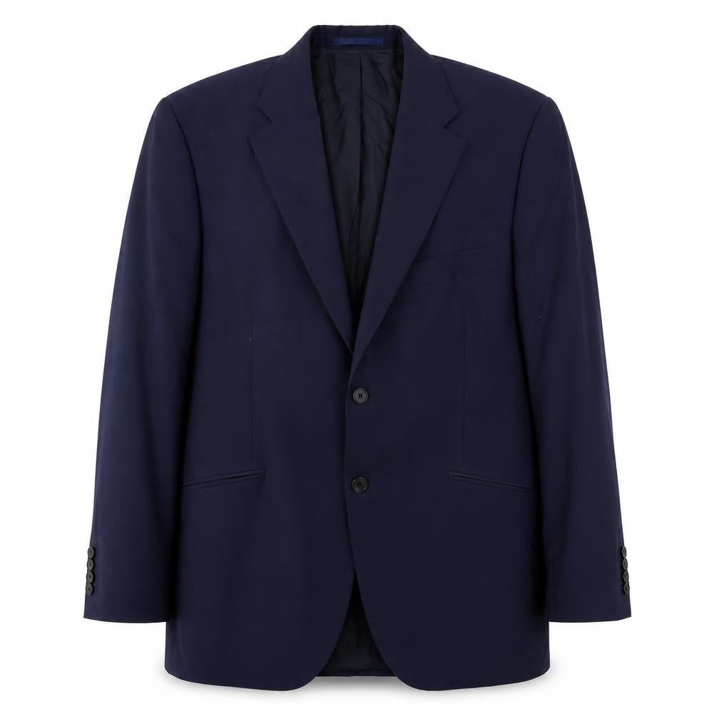 Front view of Howick Tailored men’s blue wool jacket suit jacket, size 40