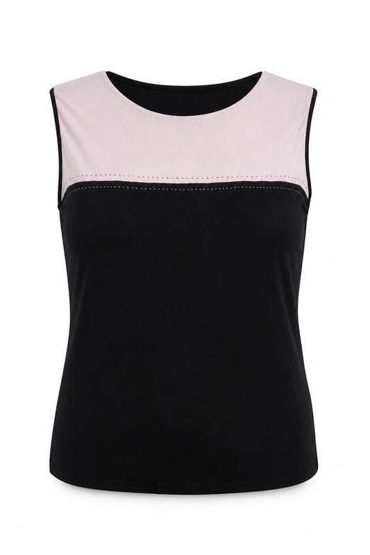Front view of Wallis women’s multicoloured colourblock polyester basic tank, size UK 12, round neck