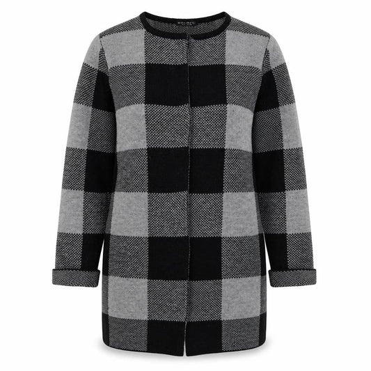 Front view of Select women’s multicoloured v-neck check acrylic cardigan jumper, size UK 16
