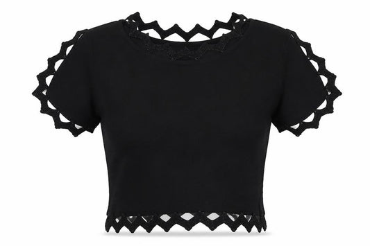 Front view of Viz a Viz women’s black viscose basic t-shirt, size M, round neck