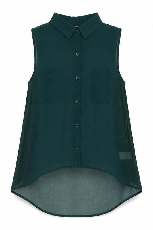 Front view of New Look women’s green polyester jersey button-up, size UK 8, collared