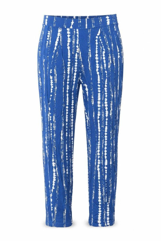 Front view of Marks & Spencer women’s blue striped polyester capri leggings, size UK 6, 28-inch leg