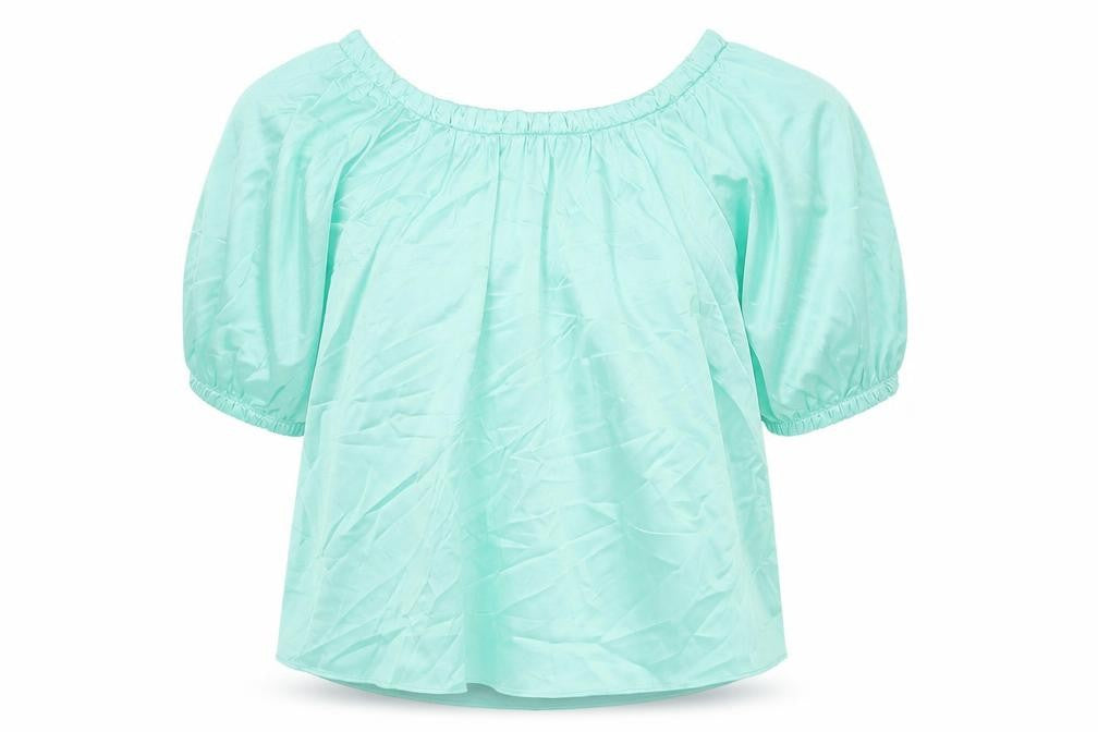 Front view of Marks & Spencer women’s green polyester basic t-shirt, size UK 12, round neck
