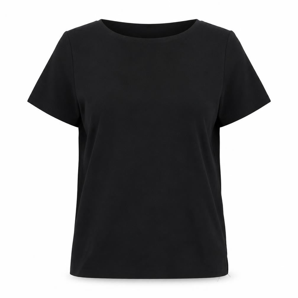 Front view of Marks & Spencer women’s black polyester basic t-shirt, size UK 8, round neck