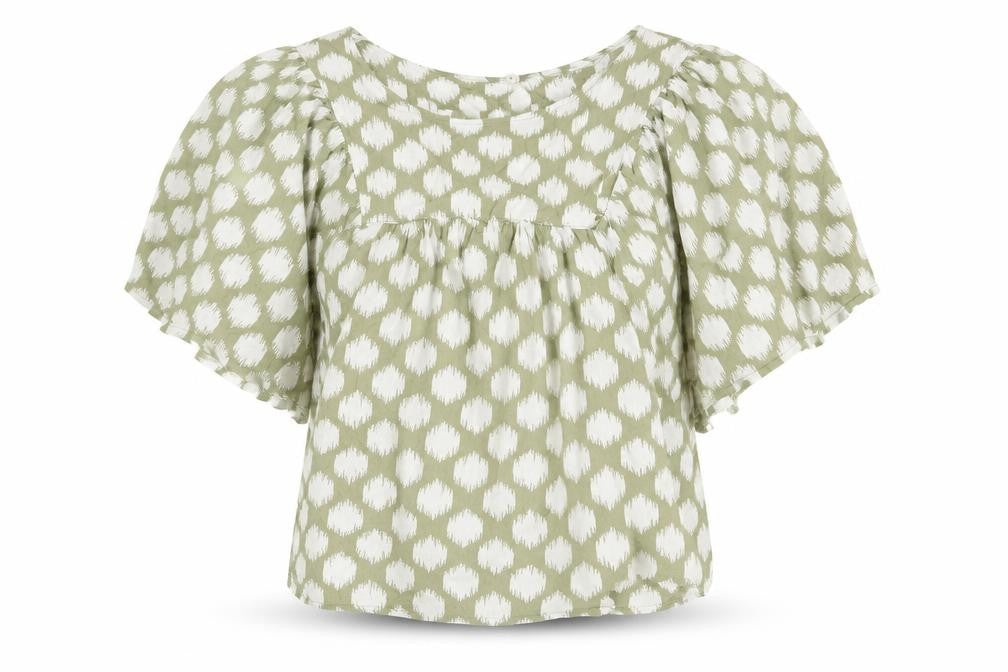 Front view of Marks & Spencer women’s green geometric polyester basic t-shirt, size UK 12, round neck