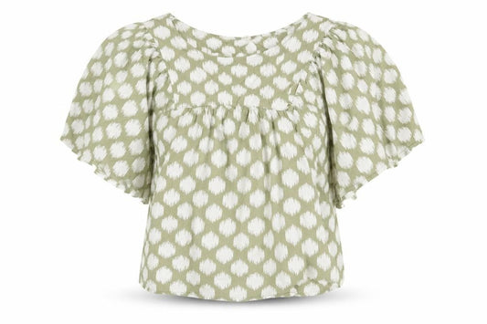 Front view of Marks & Spencer women’s green geometric polyester basic t-shirt, size UK 12, round neck