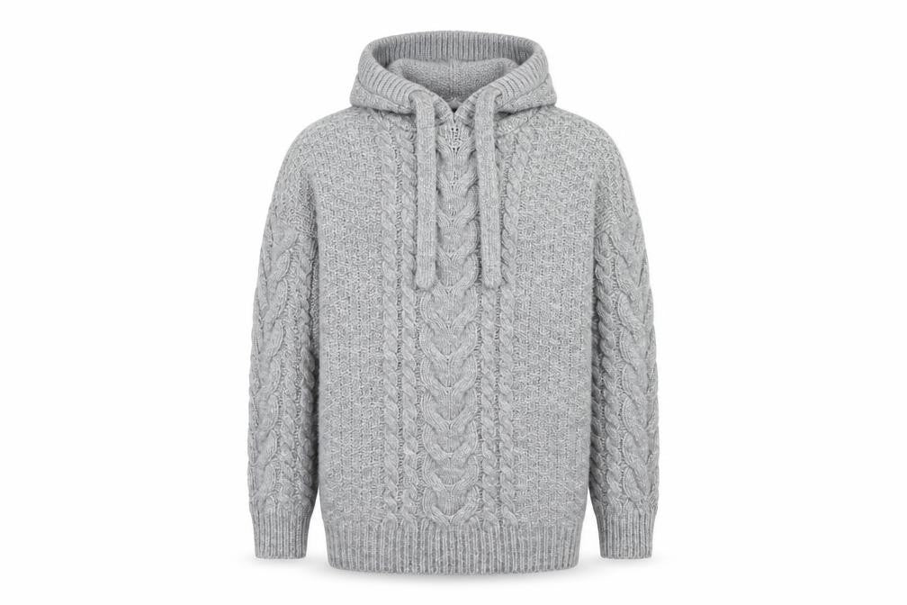 Front view of Falmer Heritage men’s grey round neck polyester jumper, size M