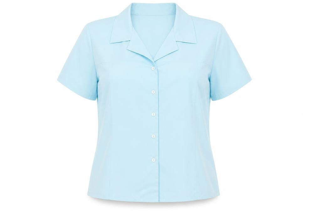 Front view of Style Collection women’s blue polyester basic button-up, size UK 14, collared