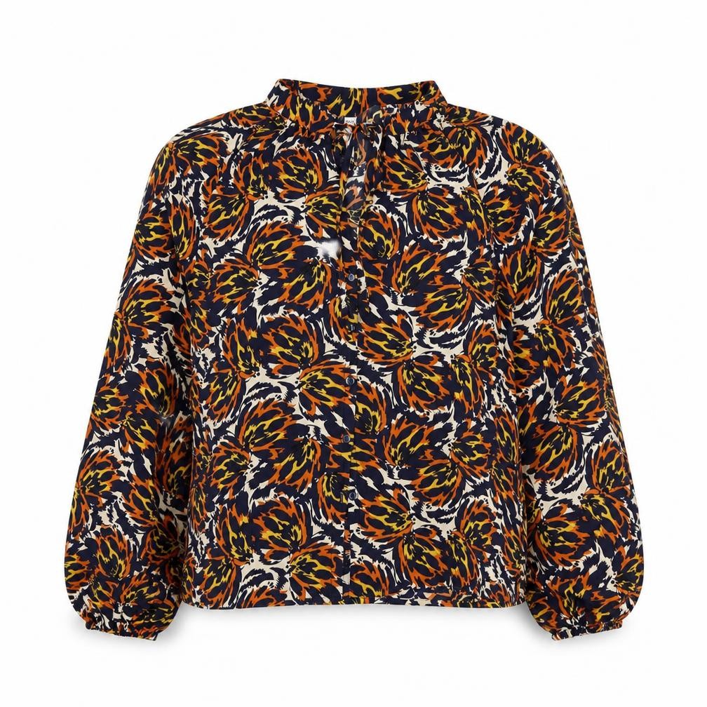 Front view of Object women’s multicoloured geometric polyester basic blouse, size UK 12, v-neck