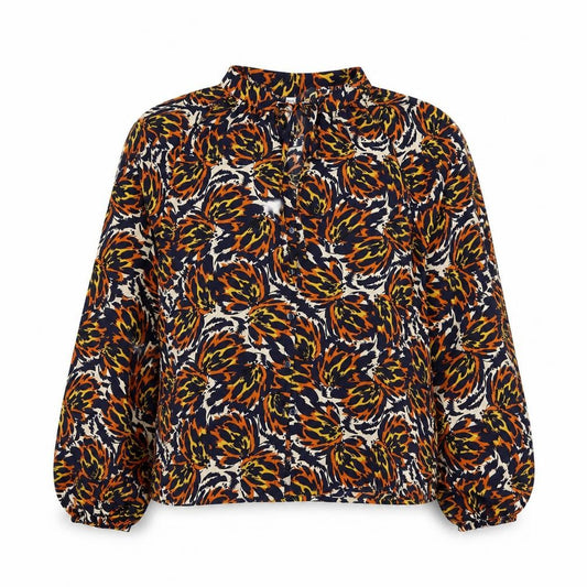 Front view of Object women’s multicoloured geometric polyester basic blouse, size UK 12, v-neck