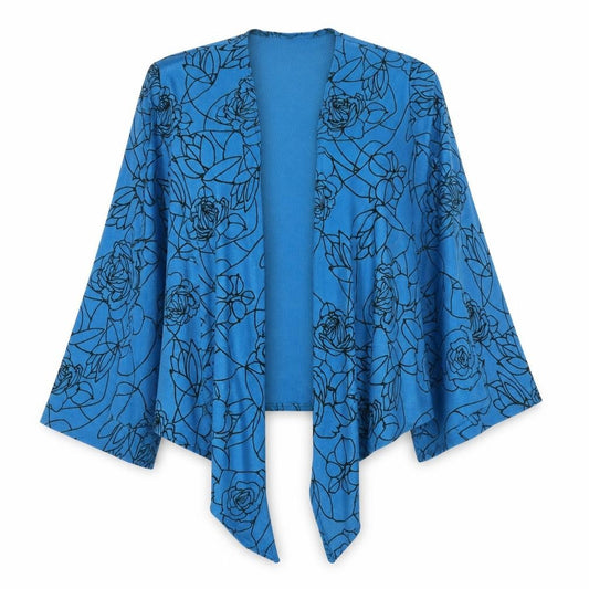 Front view of WEEKENDERS women’s blue v-neck floral polyester cardigan jumper, size M