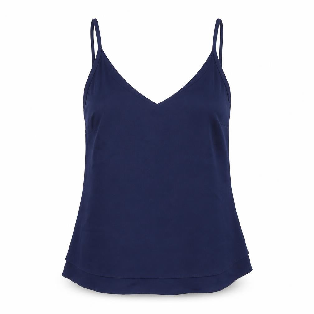 Front view of George women’s blue polyester camisole tank, size UK 10, v-neck