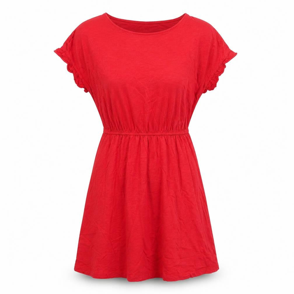 Front view of H&M women’s red cotton shift, size S, round neck pullover