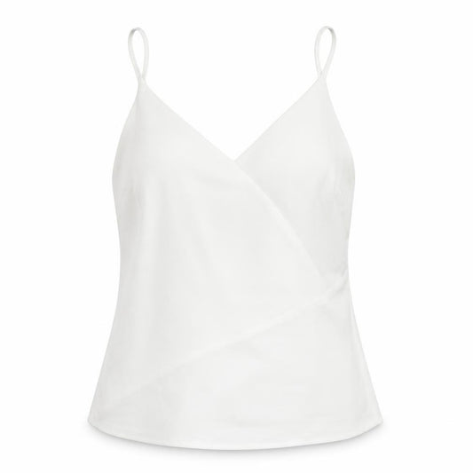 Front view of River Island women’s white polyester camisole tank, size UK 8, v-neck