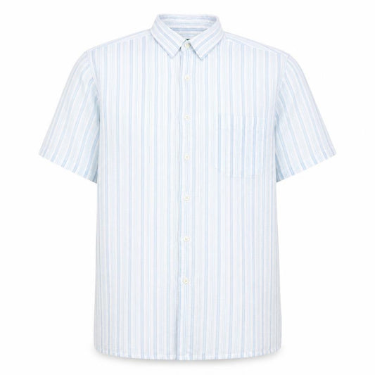 Canada Mens Blue Striped Polyester Button-Up Size 15.5 Collared Button