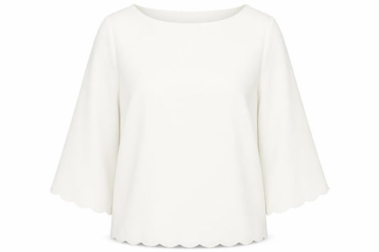 Front view of H&M women’s white polyester basic blouse, size UK 16, round neck