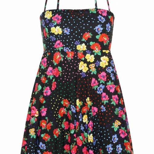 Select Womens Black Floral Polyester Skater Dress Size 6 Square Neck Tie