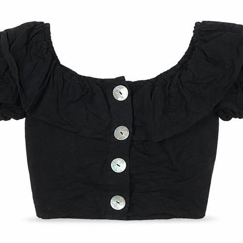 Topshop Womens Black Cotton Cropped Blouse Size 6 Round Neck