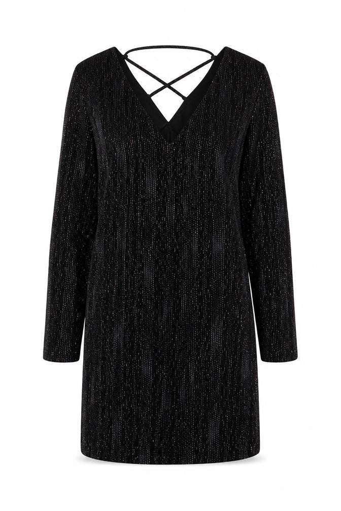 Front view of Topshop women’s black polyester mini, size UK 8, v-neck pullover
