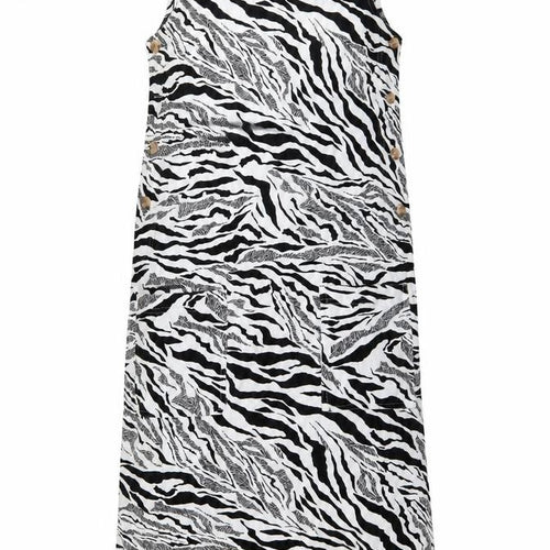 Marks and Spencer Womens White Animal Print Linen Tank Dress Size 6 Round Neck Pullover - Zebra pattern