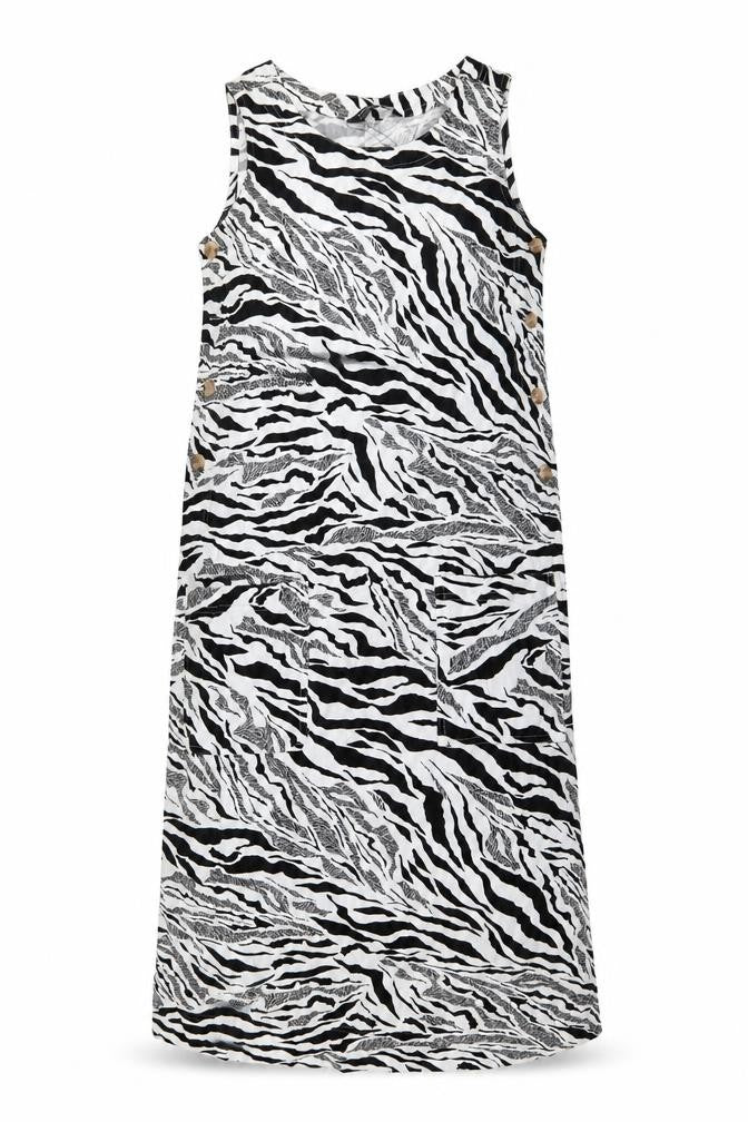 Marks and Spencer Womens White Animal Print Linen Tank Dress Size 6 Round Neck Pullover - Zebra pattern
