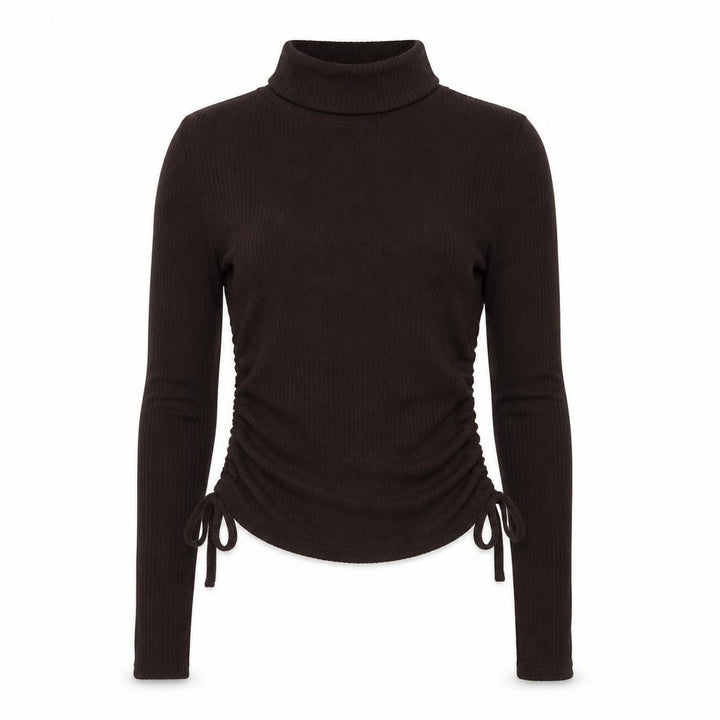 Selected Womens Brown Polyester Basic Blouse Size XS Roll Neck