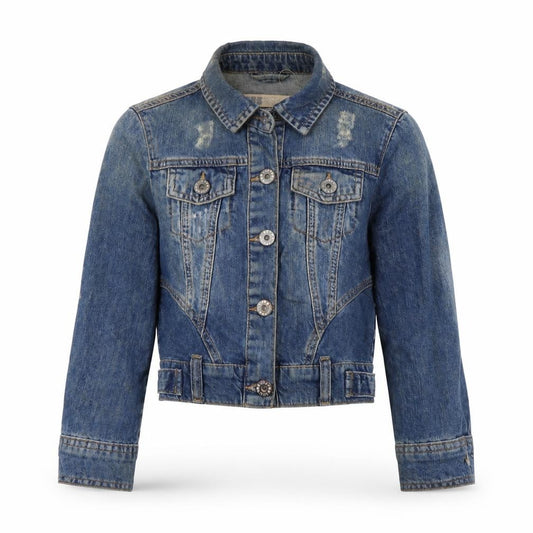 Front view of New Look women’s blue jacket, size UK 8, button
