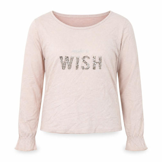 Front view of Fashion House women’s pink polyester basic blouse, size UK 10, boat neck - make a wish
