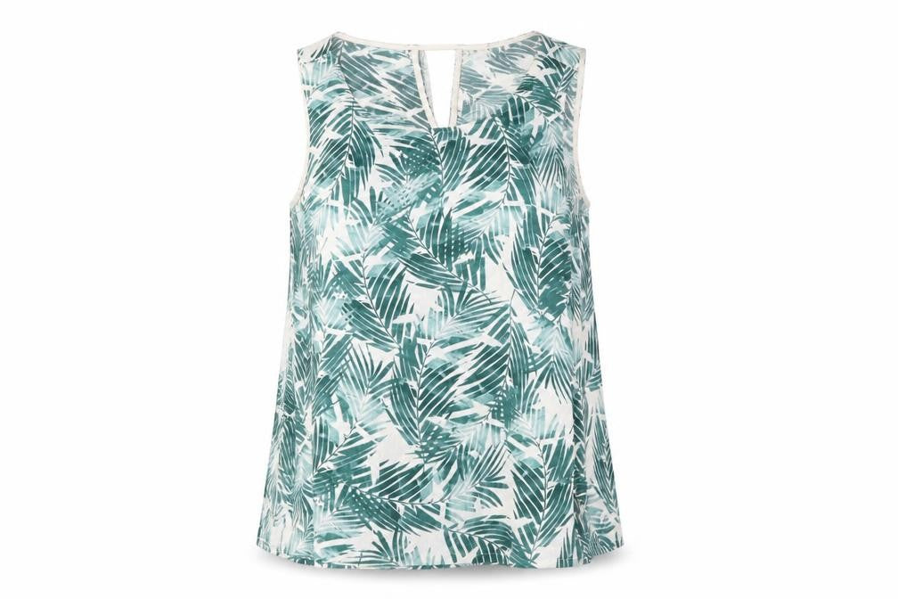 ICHI Womens Green Floral Polyester Basic Tank Size M Round Neck