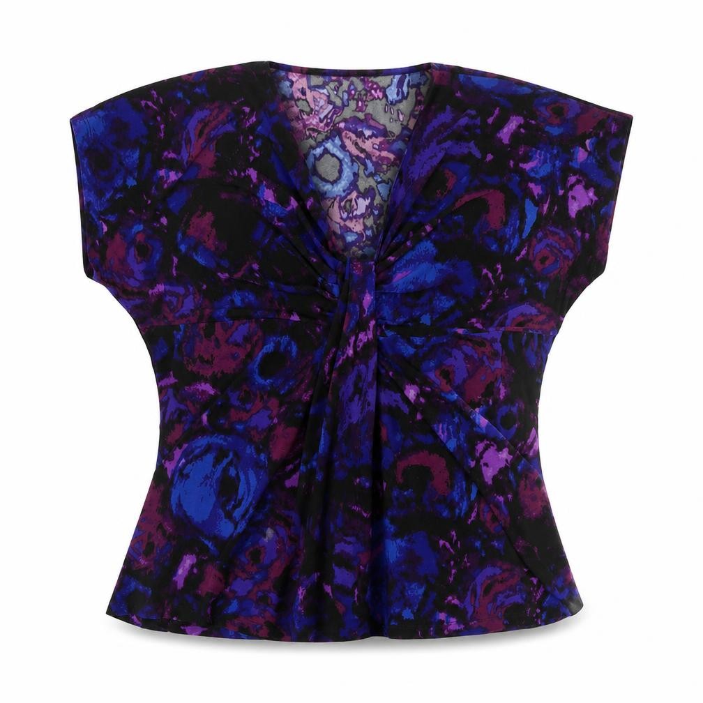 BEECHERS BROOK NEW YORK Womens Multicoloured Geometric Polyester Jersey T-Shirt Size L V-Neck