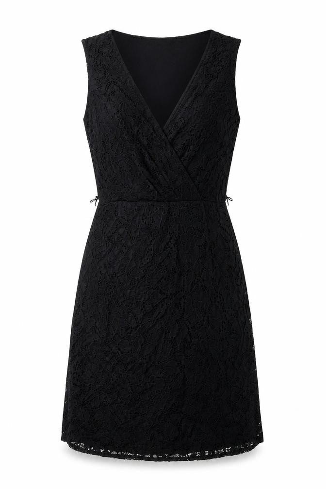 Front view of Yuni women’s black cotton fit & flare, size UK 10, v-neck pullover
