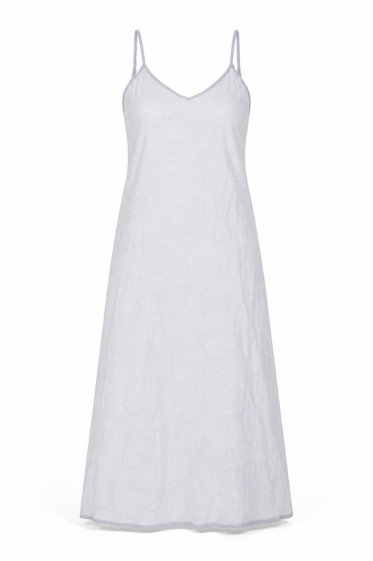 Front view of Zara women’s grey striped viscose tank dress, size S, v-neck pullover
